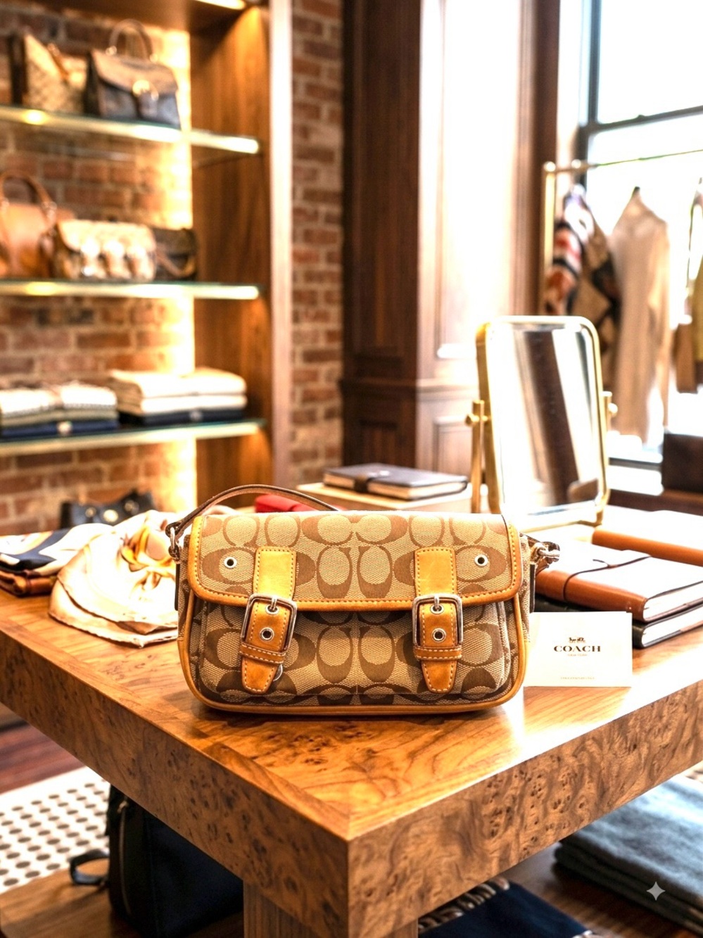 Coach Signature Canvas and Leather Crossbody Bag in Tan